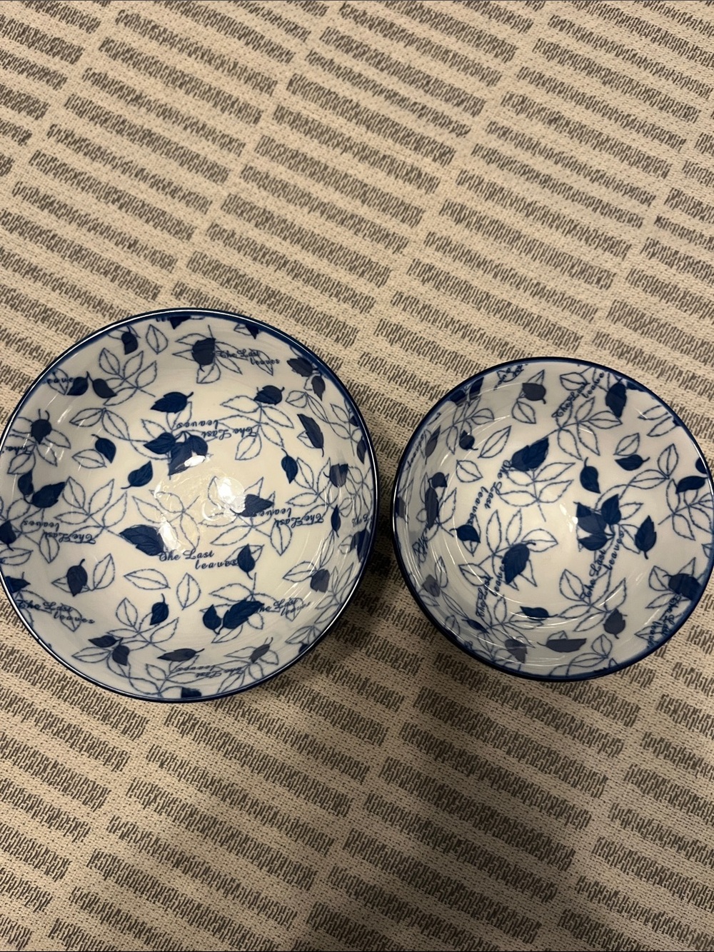 Blue Leaf Ceramic Mixing and Serving Bowls - Set of 2